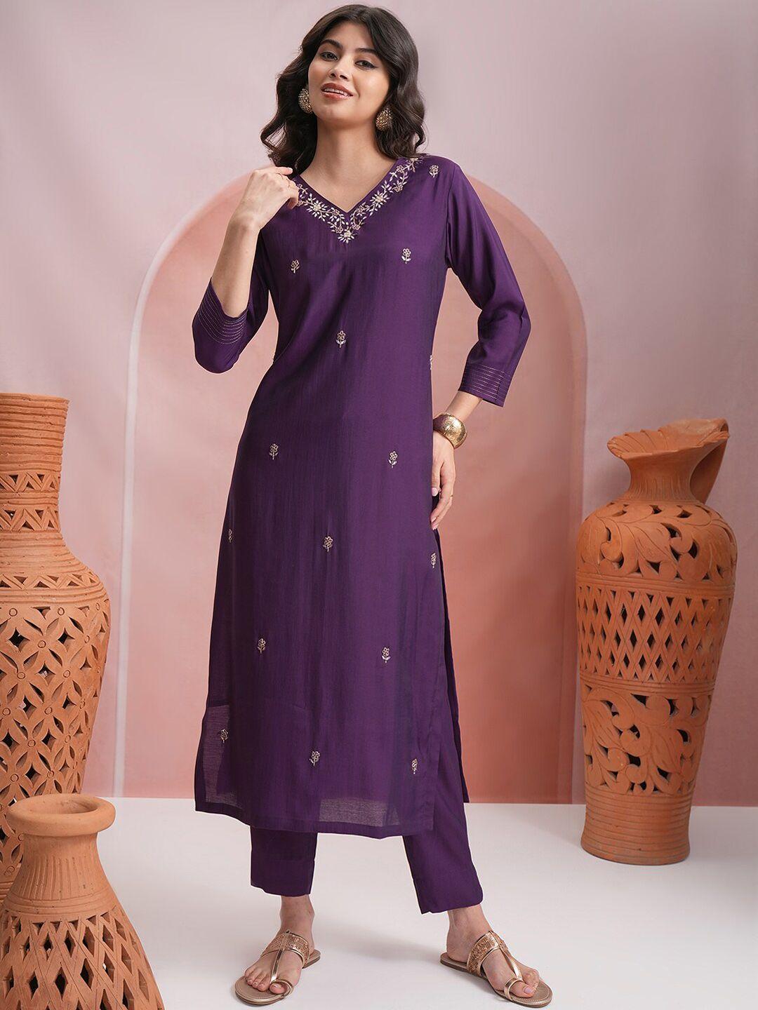 vishudh floral embroidered regular kurta with trousers