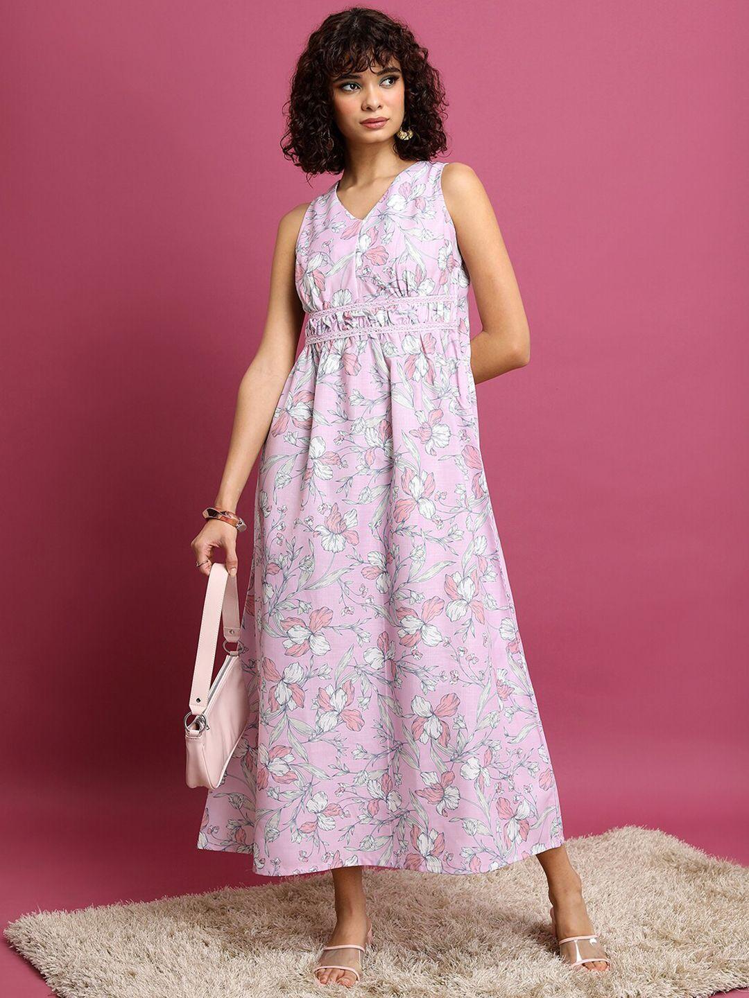 vishudh floral print maxi midi dress