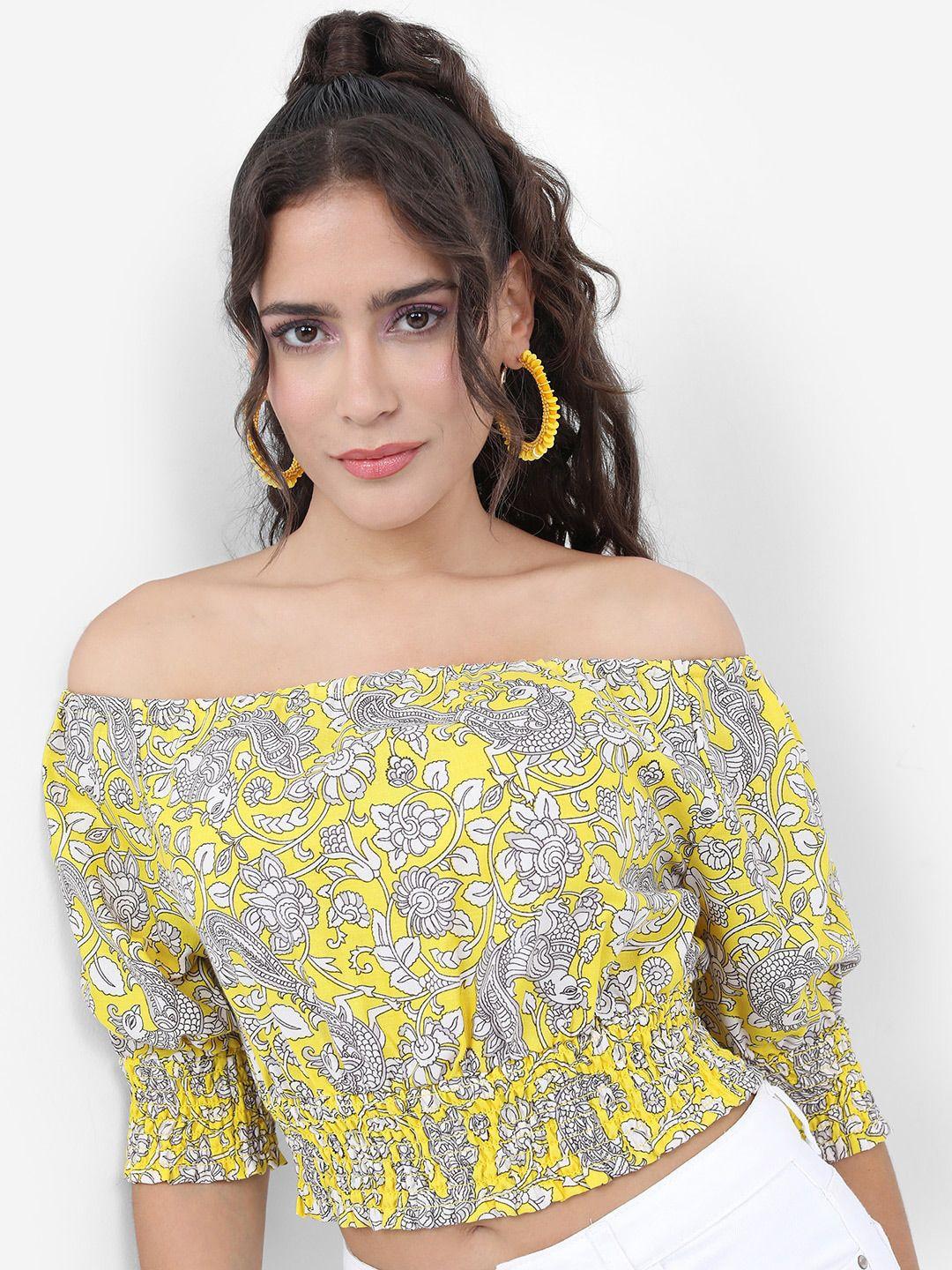 vishudh floral print off-shoulder bardot crop top