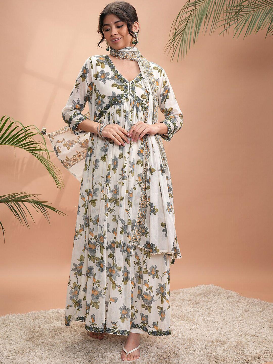 vishudh floral printed empire pure cotton kurta with palazzos & dupatta