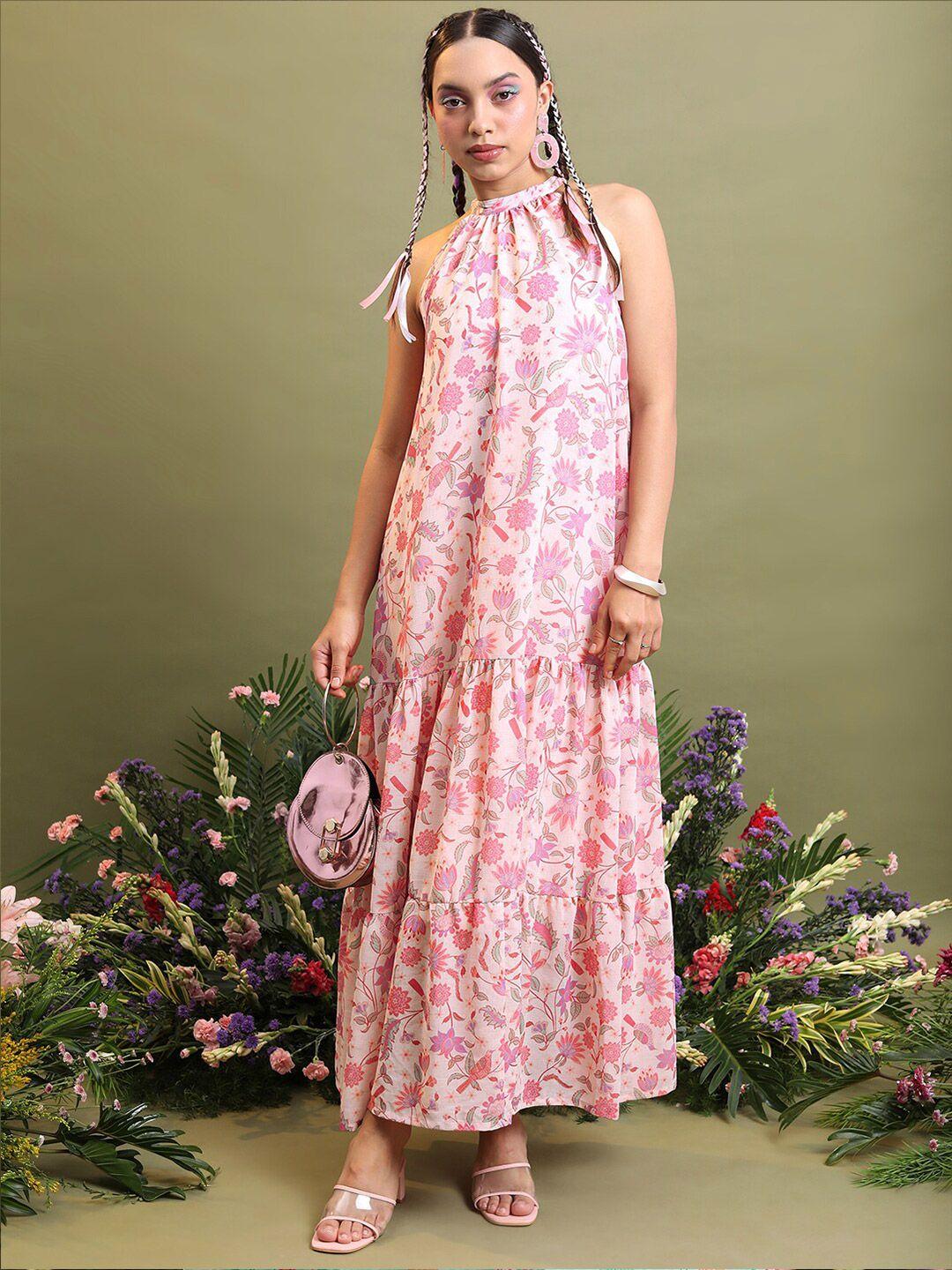 vishudh floral printed halter neck maxi dress