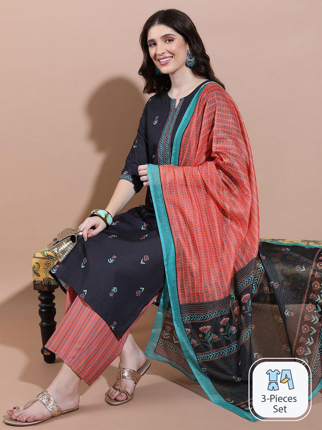 vishudh floral printed kurta & palazzos with dupatta