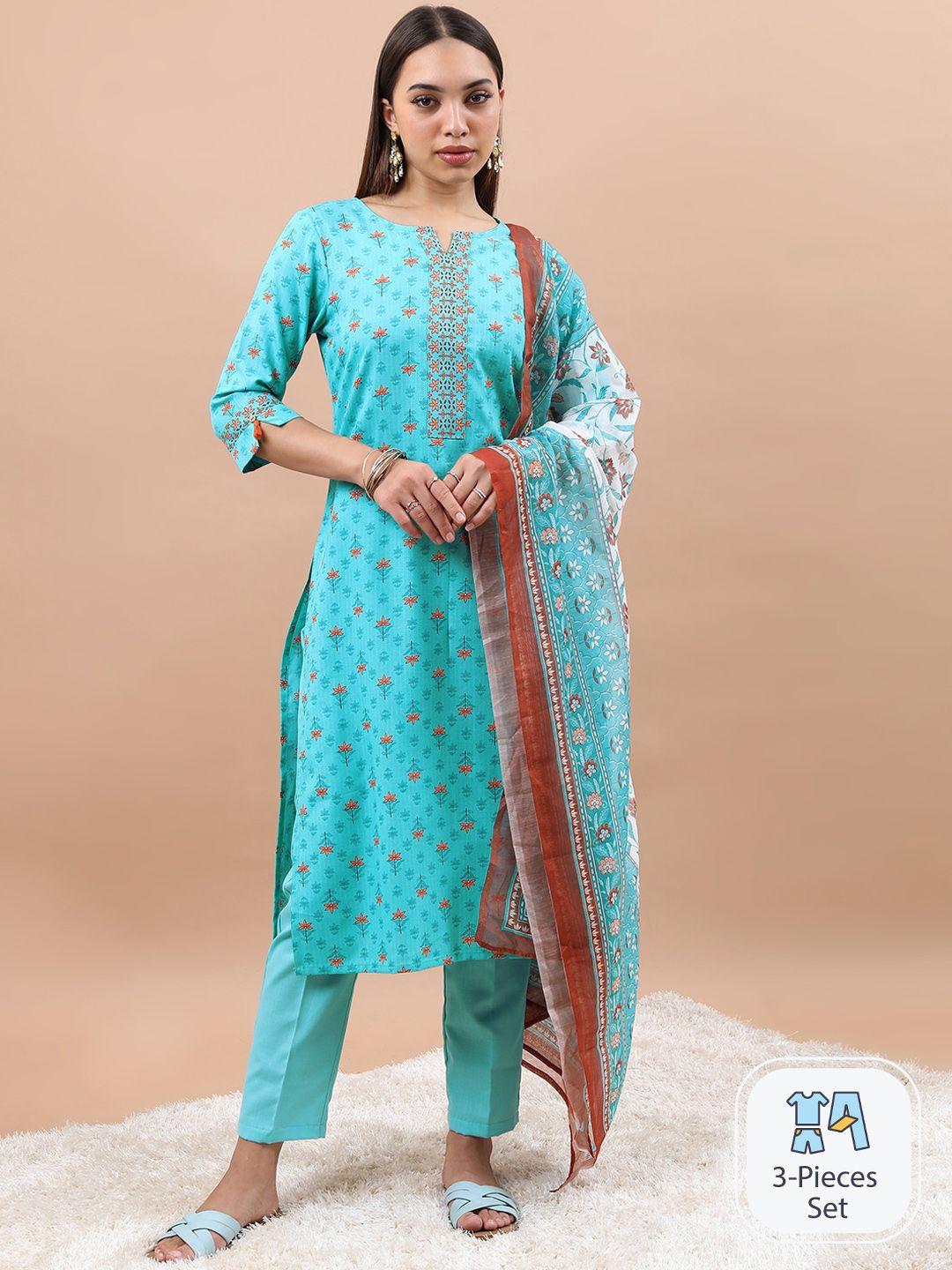 vishudh floral printed kurta & trousers with dupatta