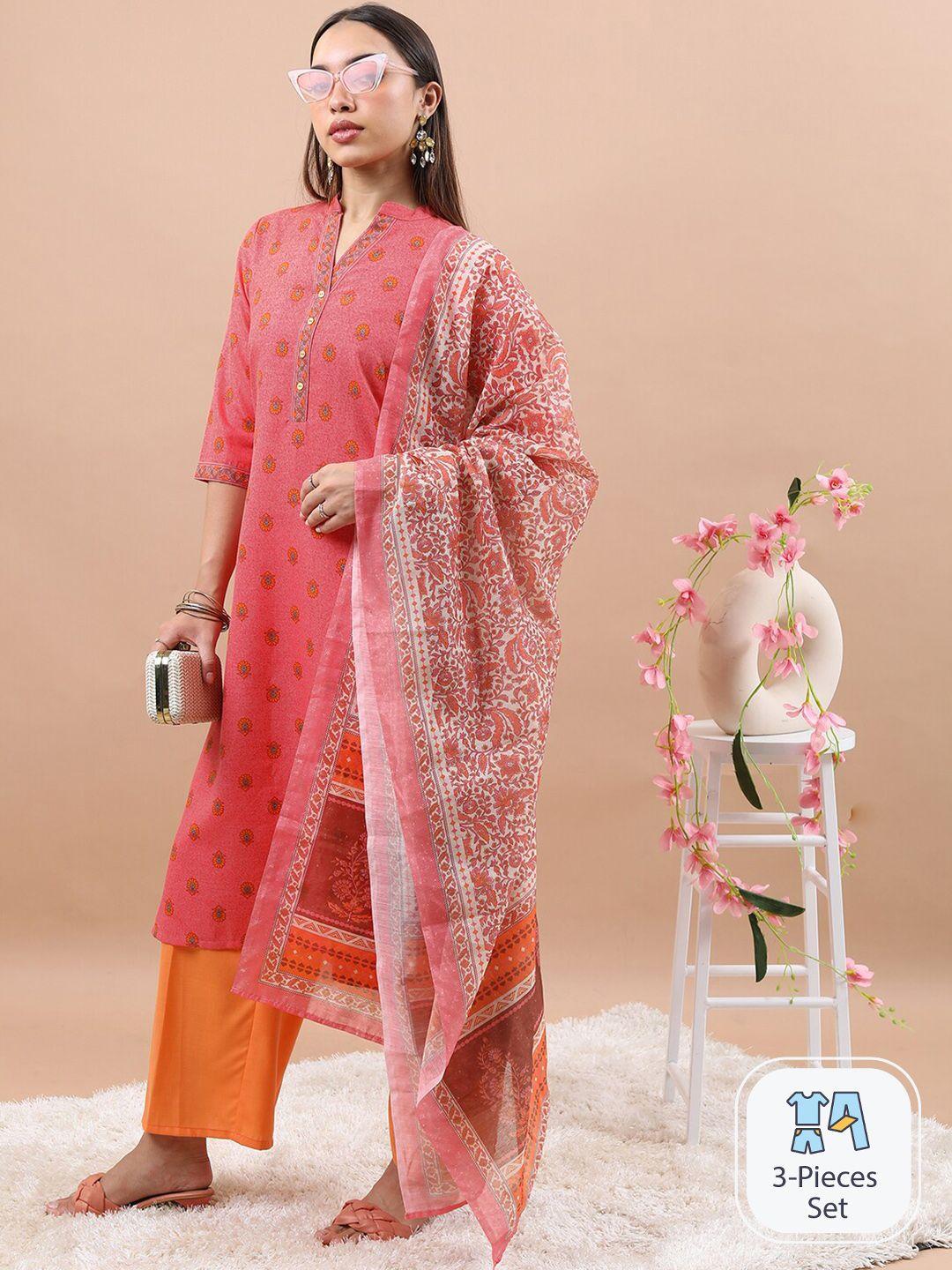 vishudh floral printed kurta with palazzos & dupatta