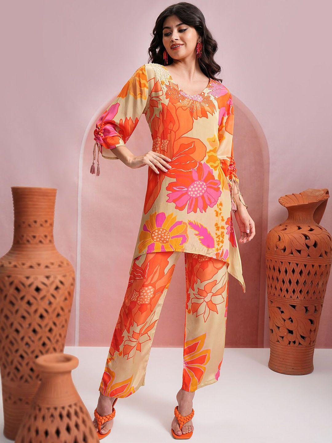 vishudh floral printed kurta with trouser