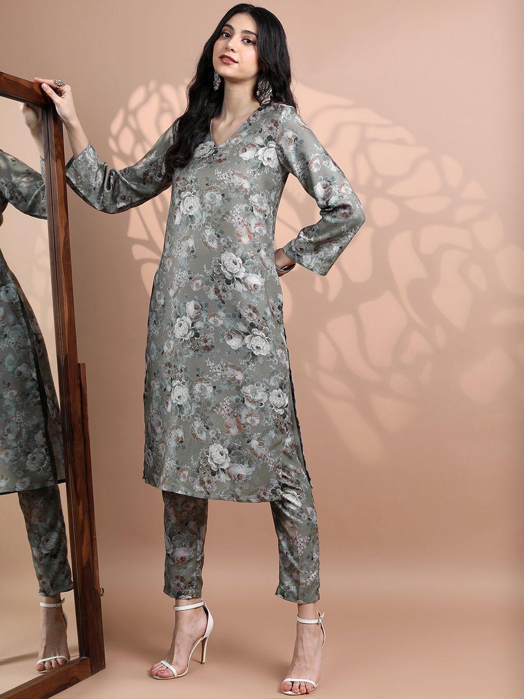 vishudh floral printed kurta with trousers