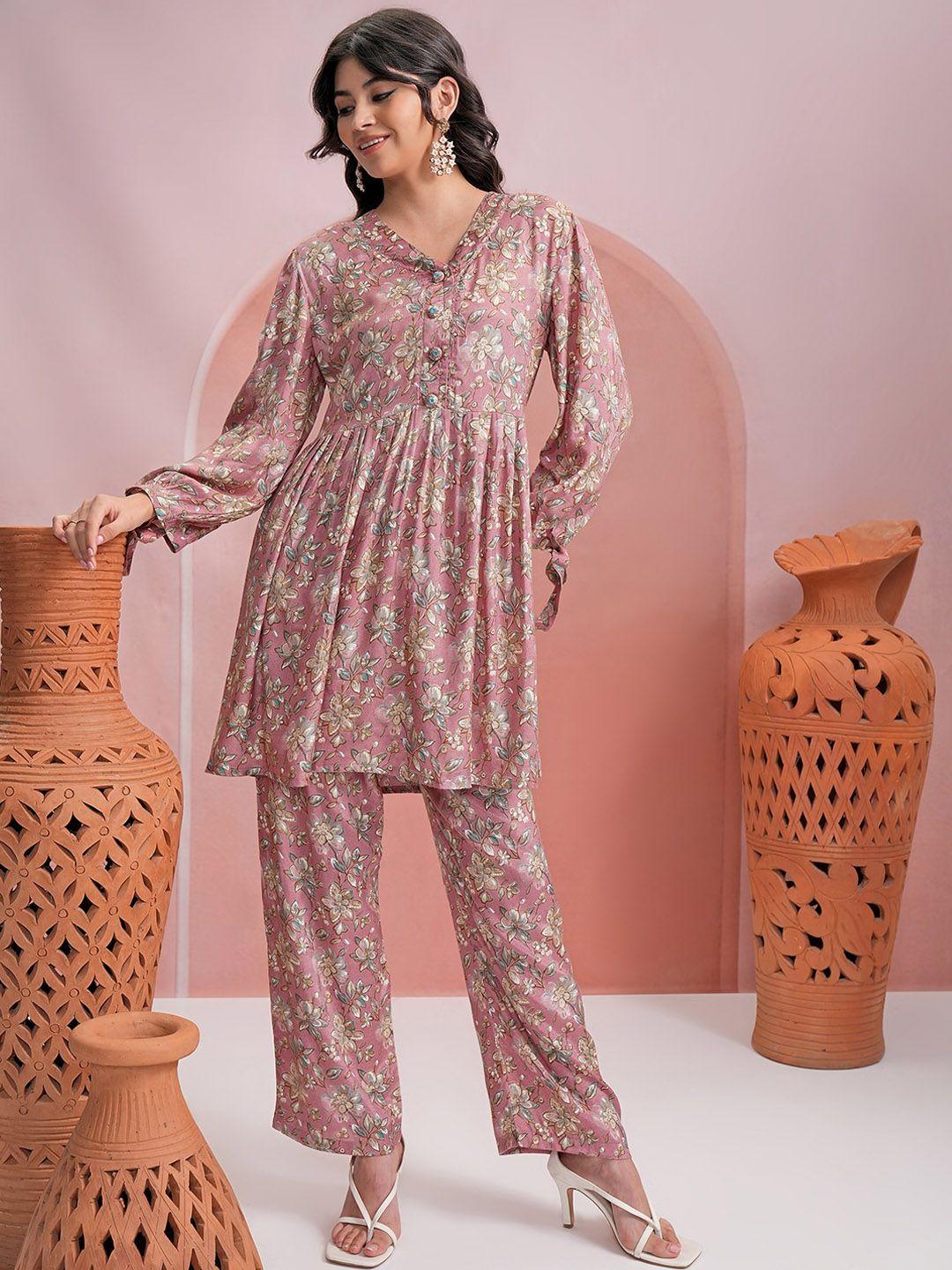 vishudh floral printed regular kurta with palazzos