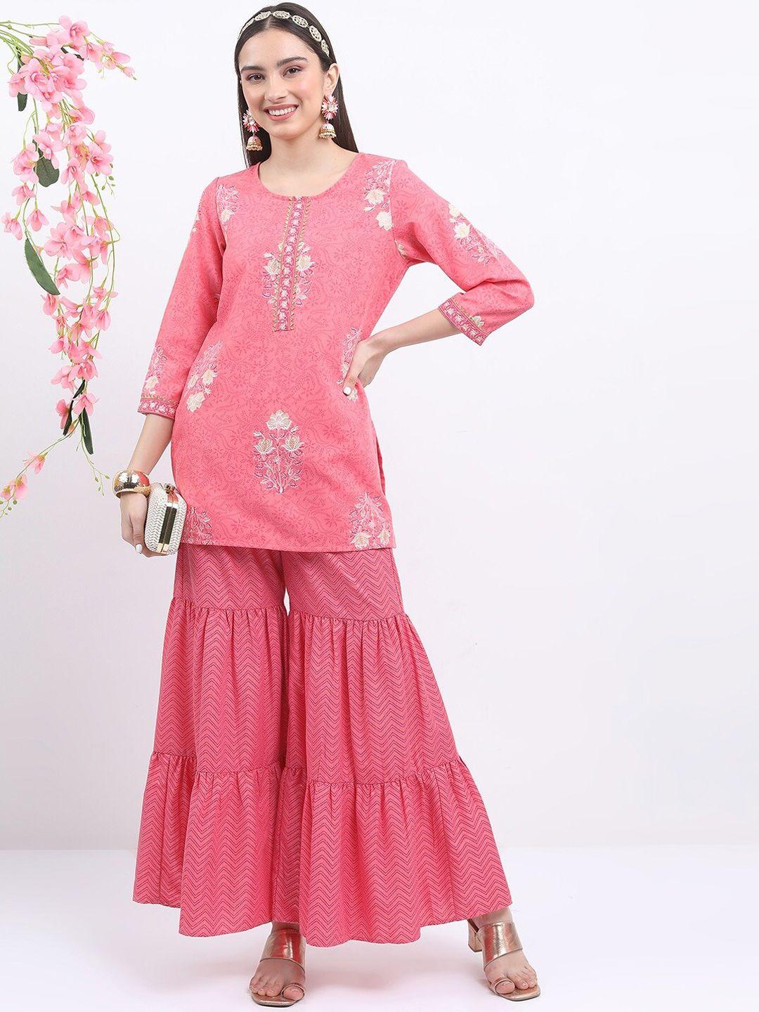 vishudh floral printed regular kurta with sharara