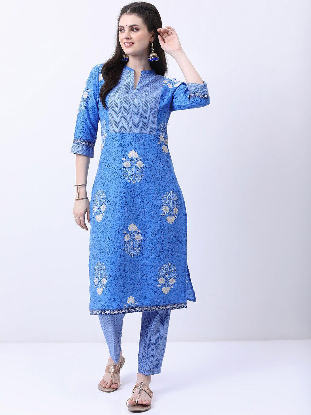 vishudh floral printed regular kurta with trousers