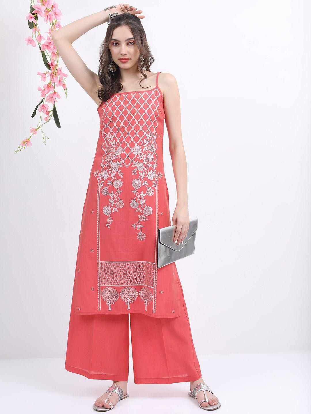 vishudh floral printed straight kurta with palazzos