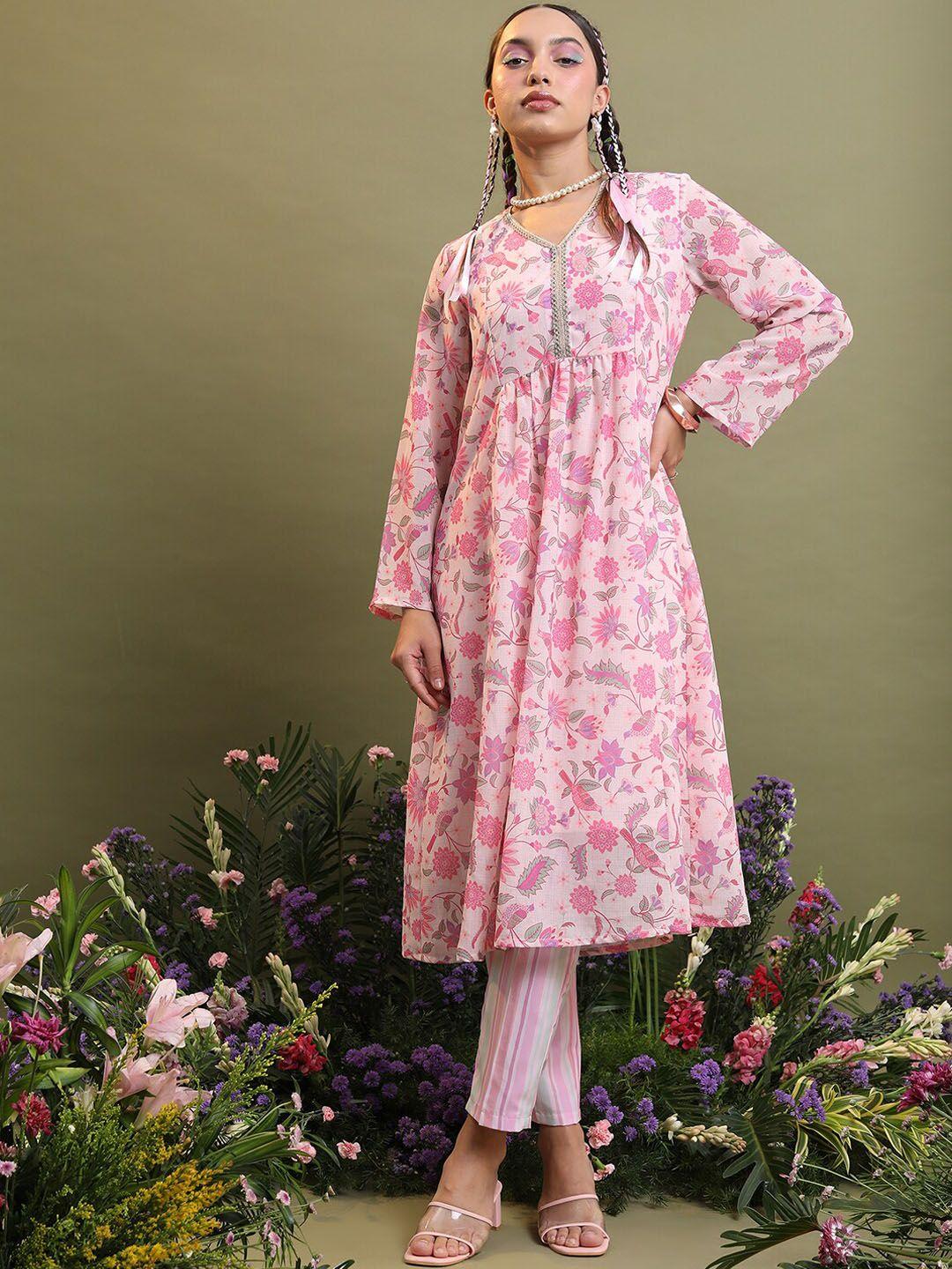 vishudh floral printed v-neck anarkali kurta