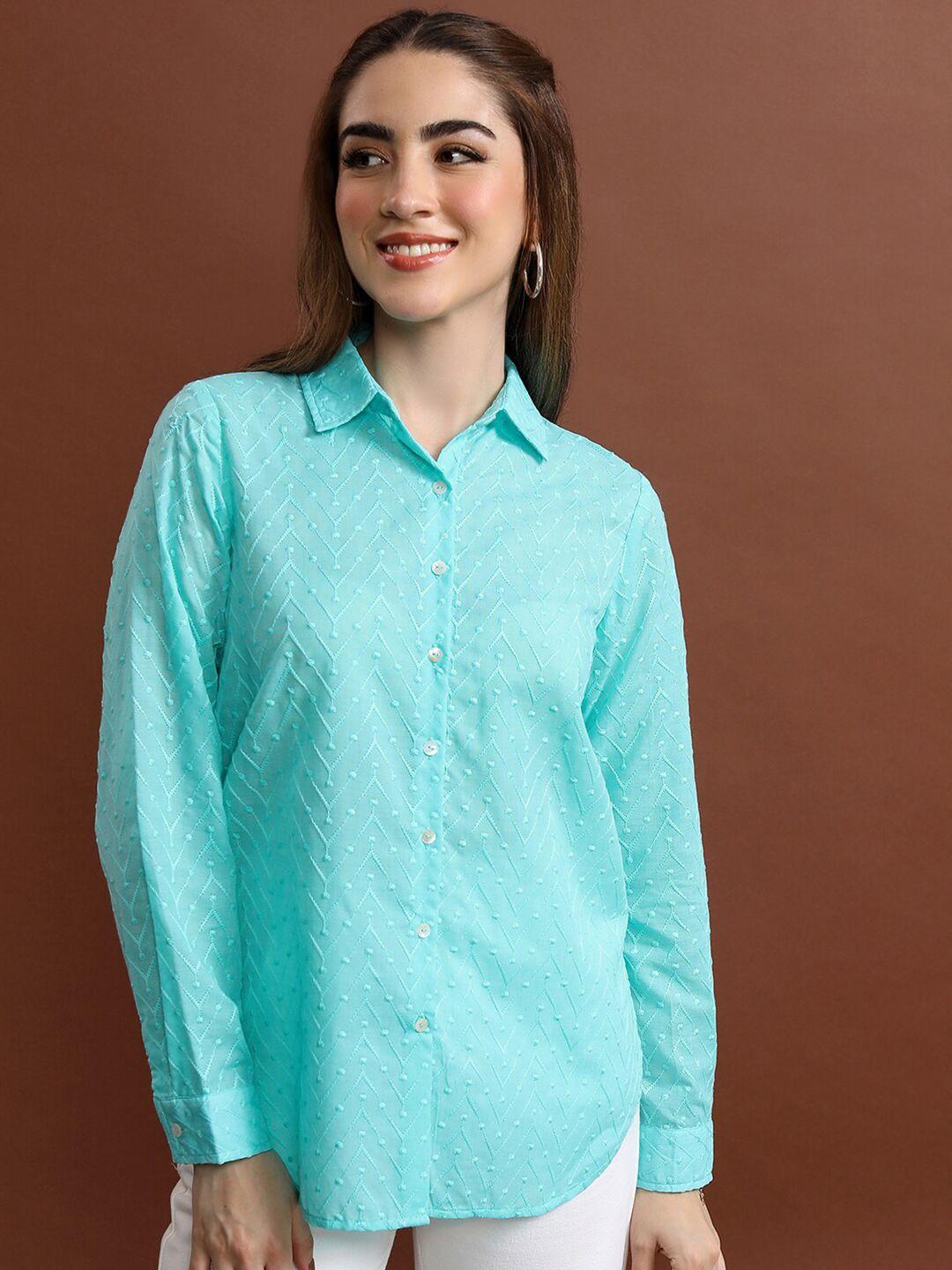 vishudh geometric embroidered spread collar casual shirt