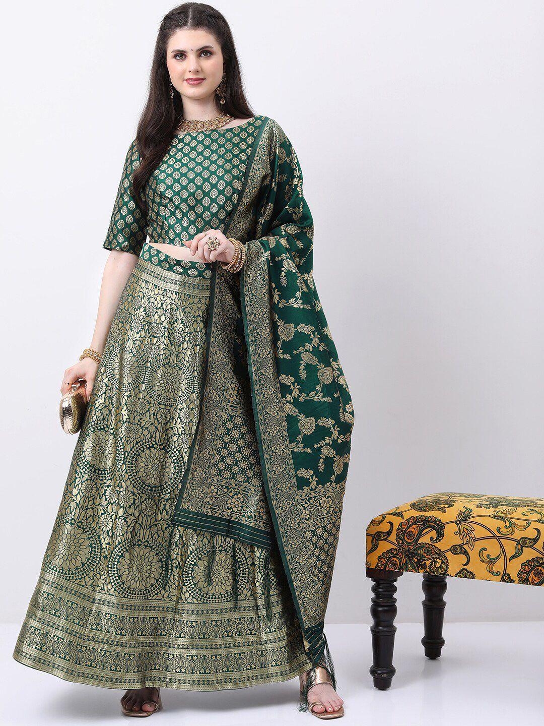 vishudh green ethnic motifs woven design ready to wear lehenga & blouse with dupatta