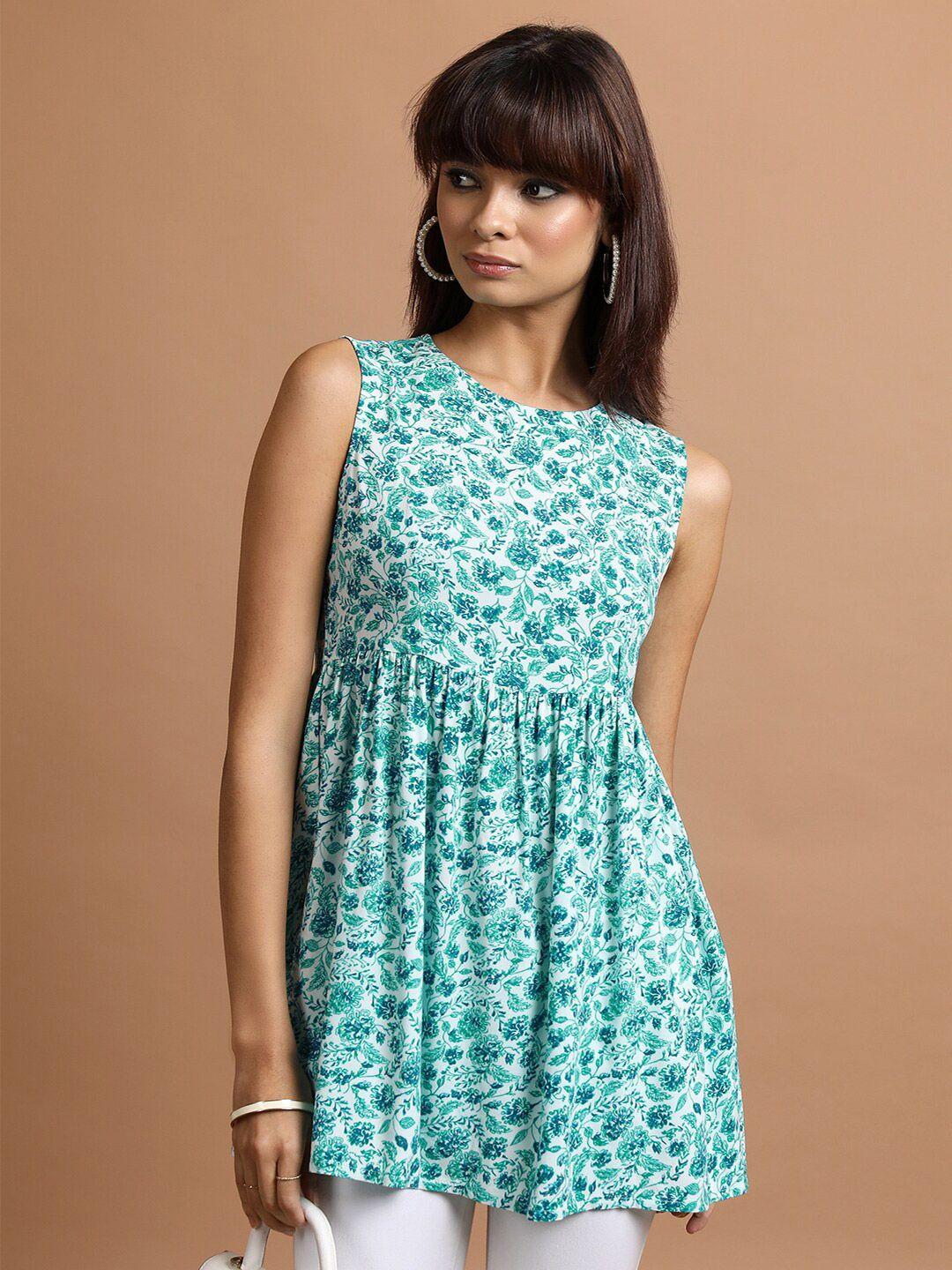 vishudh green floral print peplum top