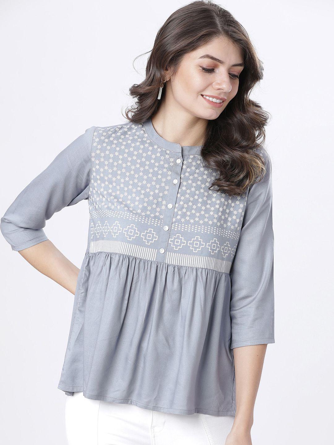 vishudh grey geometric printed top