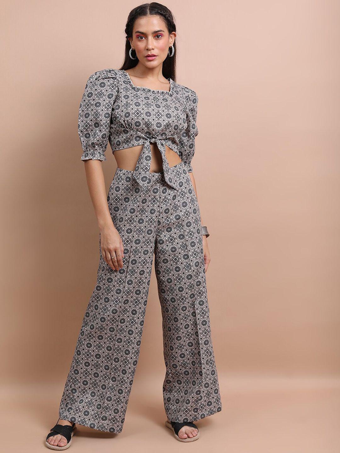 vishudh grey printed crop top co-ords with palazzo