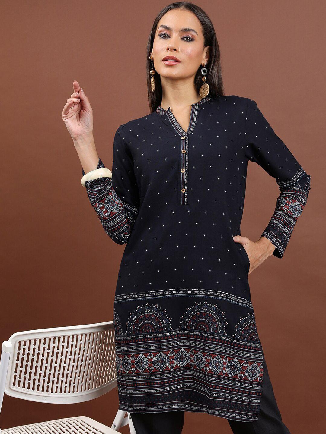 vishudh mandarin collar ethnic motifs printed tunic