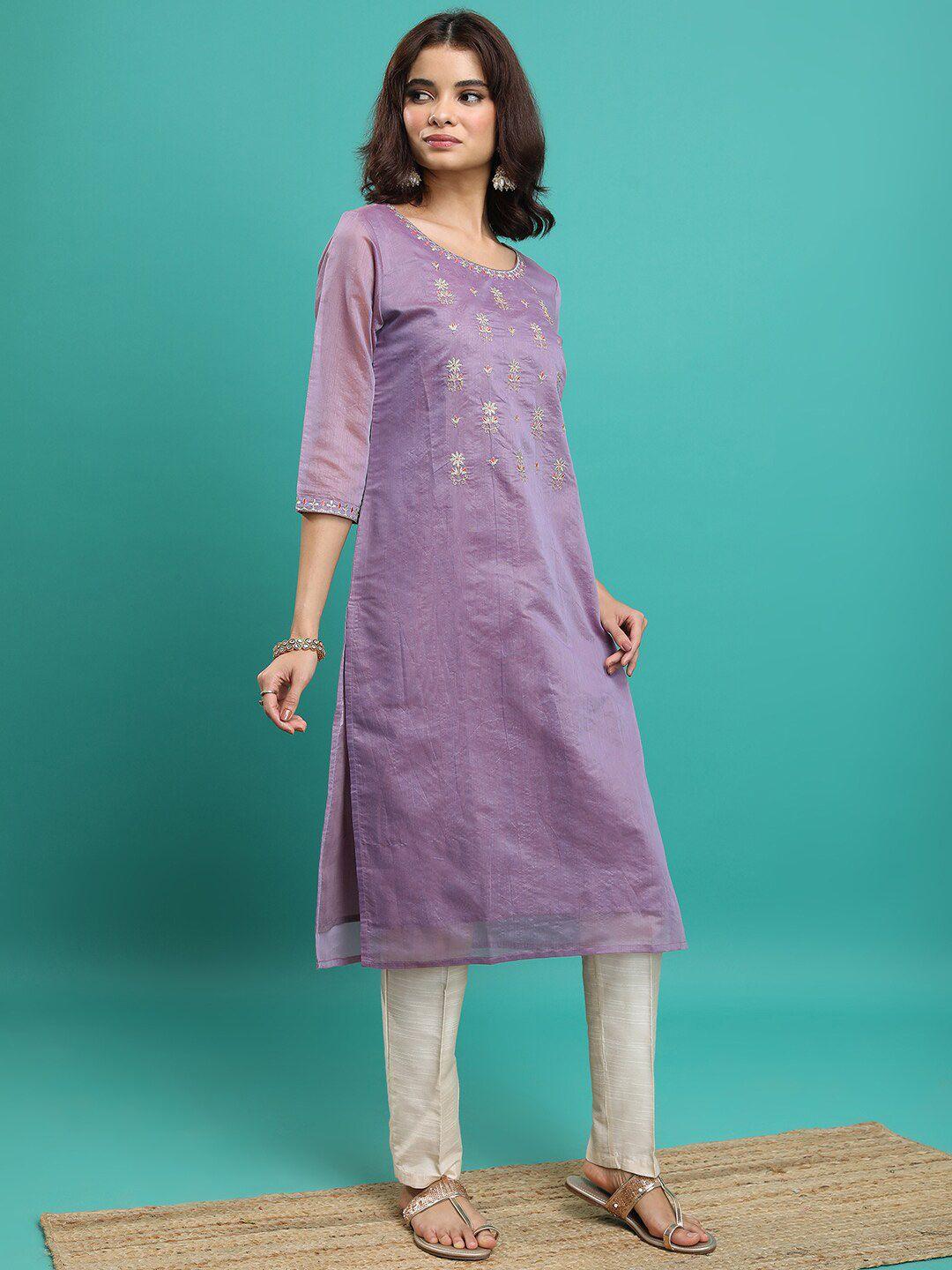 vishudh mauve ethnic motifs embroidered kurta