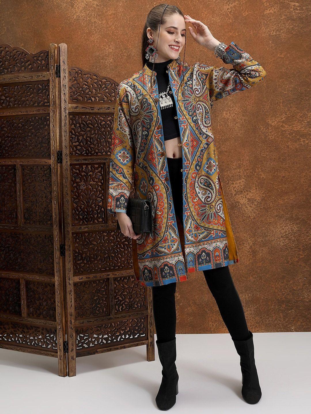 vishudh mustard yellow ethnic longline tailored jacket