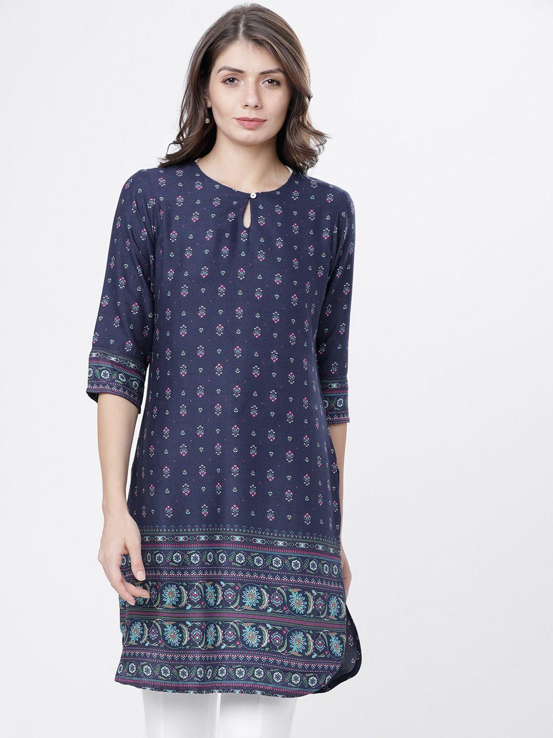 vishudh navy blue printed tunic