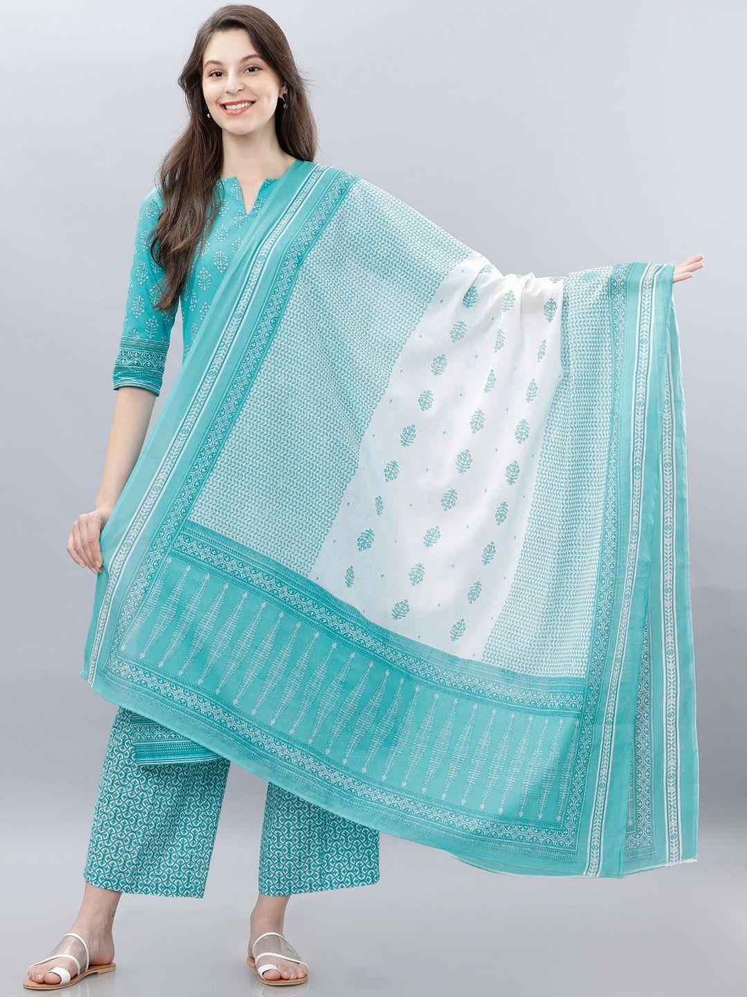 vishudh off-white & blue printed dupatta