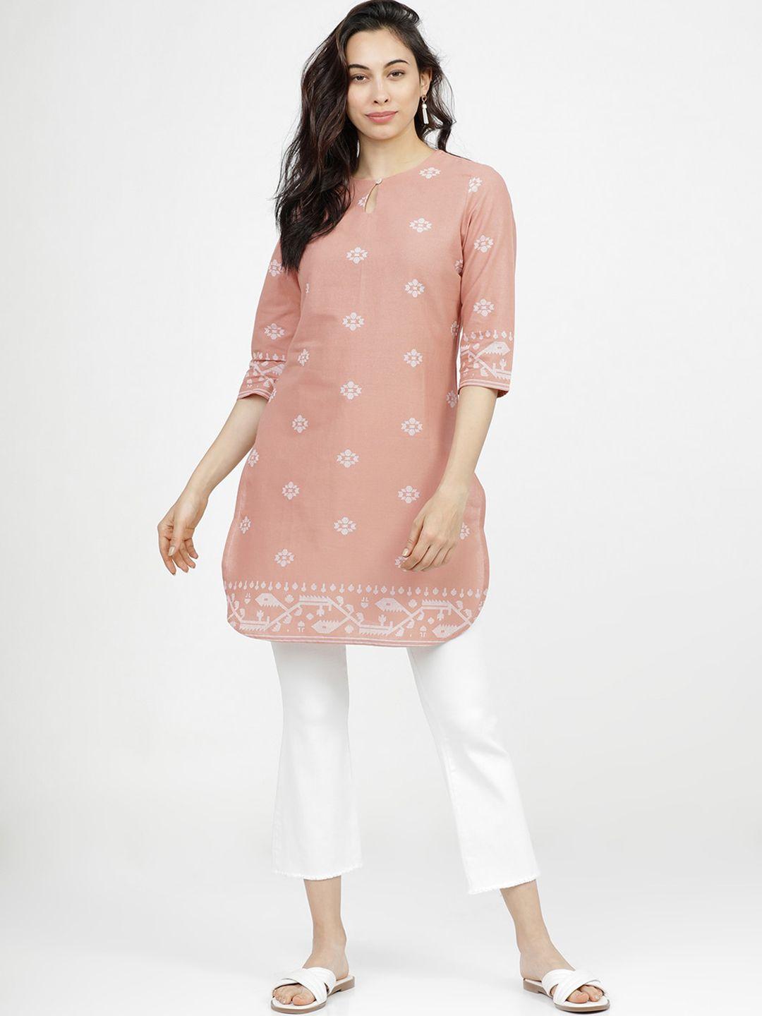 vishudh peach-coloured & white printed tunic