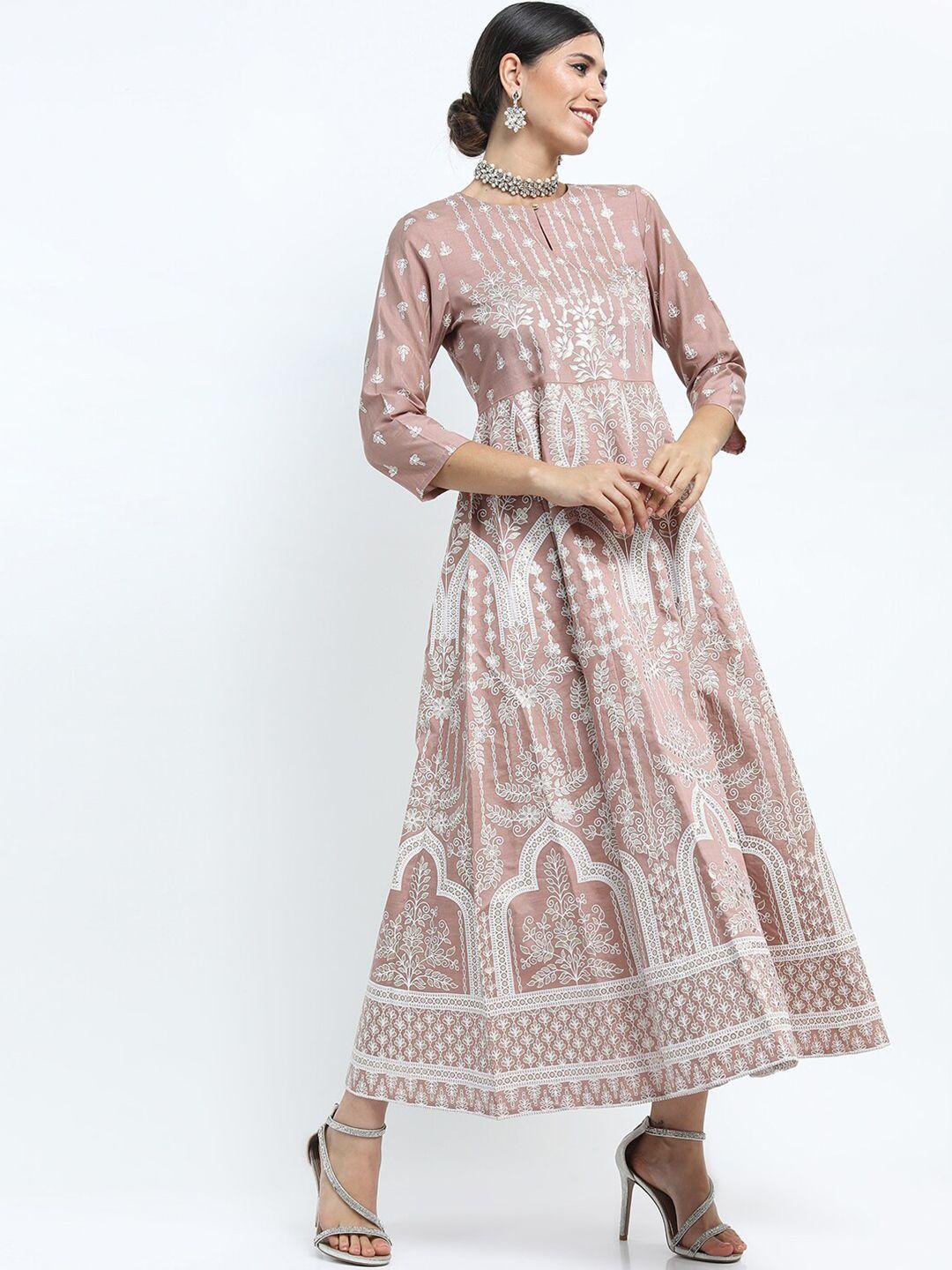 vishudh pink ethnic motifs keyhole neck ethnic maxi dress