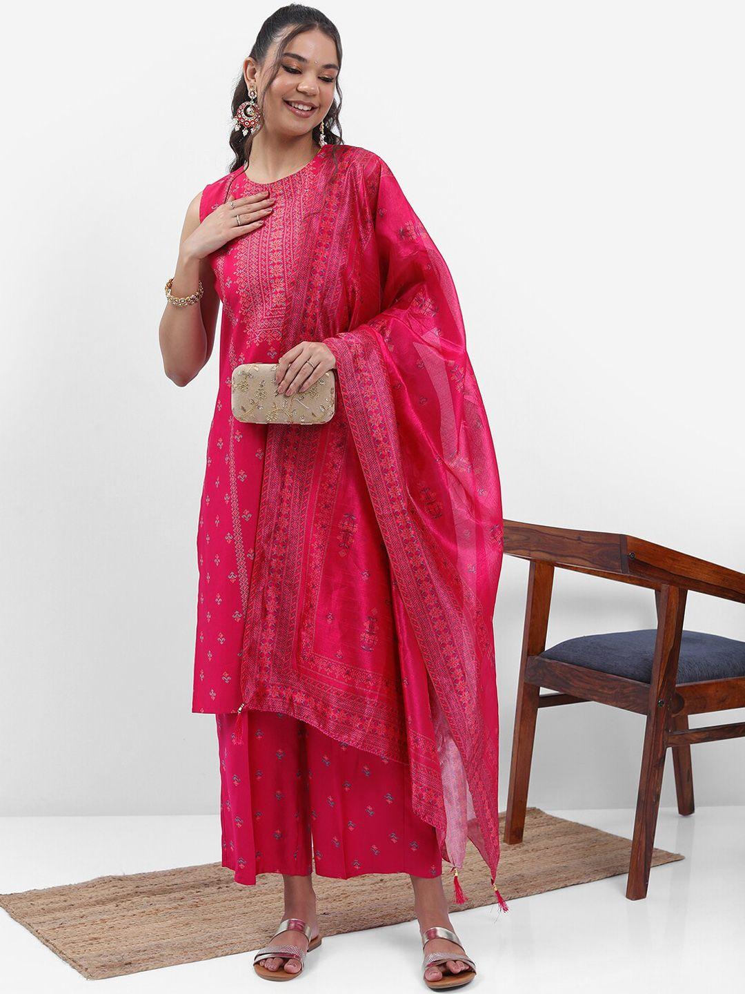 vishudh pink ethnic motifs printed kurta & palazzos with dupatta