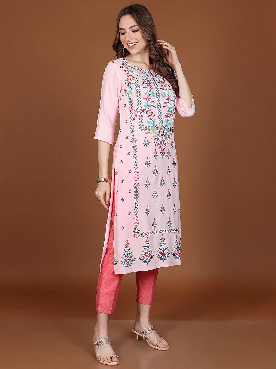 vishudh pink ethnic motifs printed straight kurta