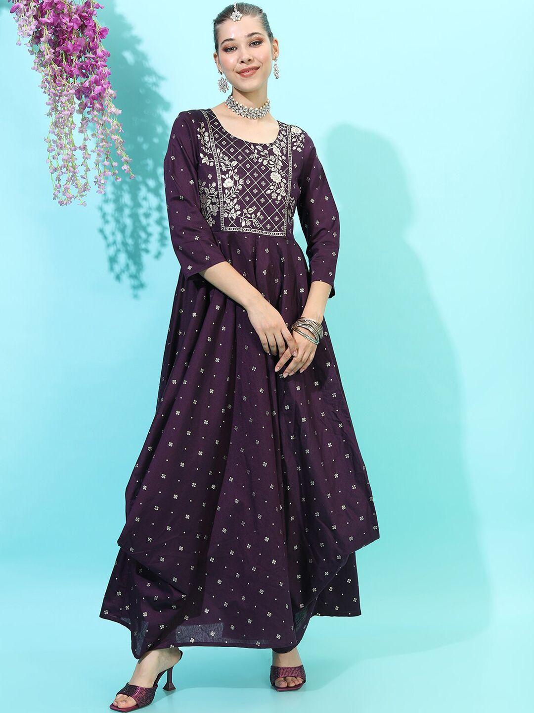 vishudh purple embellished ethnic maxi dress