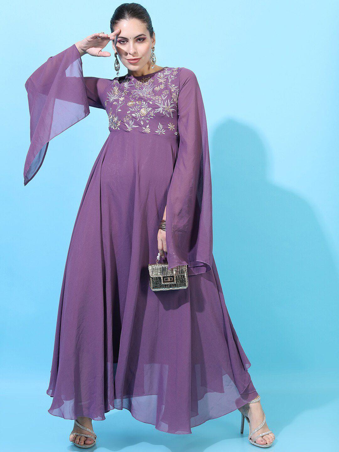 vishudh purple embellished maxi dress