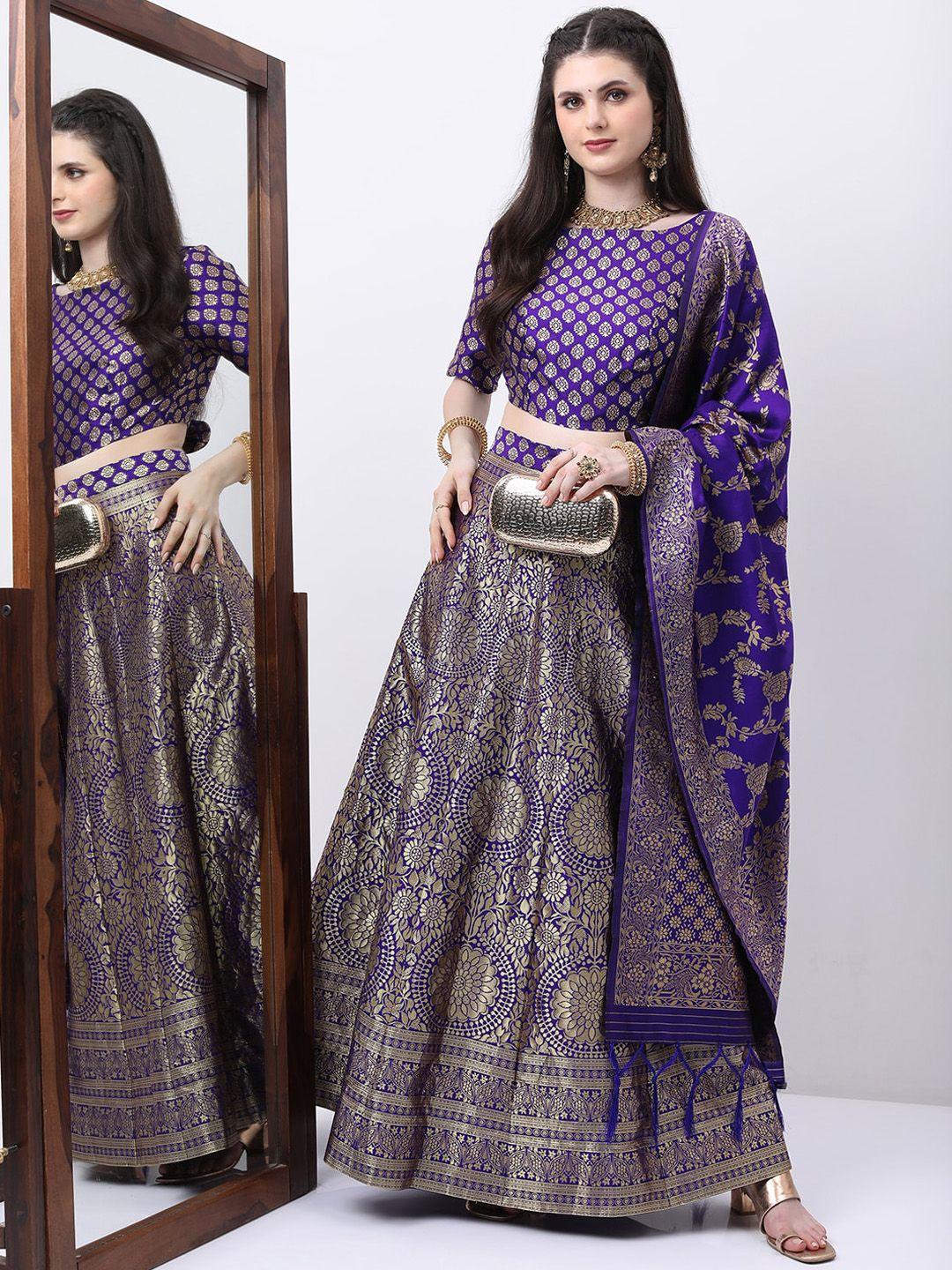 vishudh purple ethnic motifs woven design ready to wear lehenga & blouse with dupatta