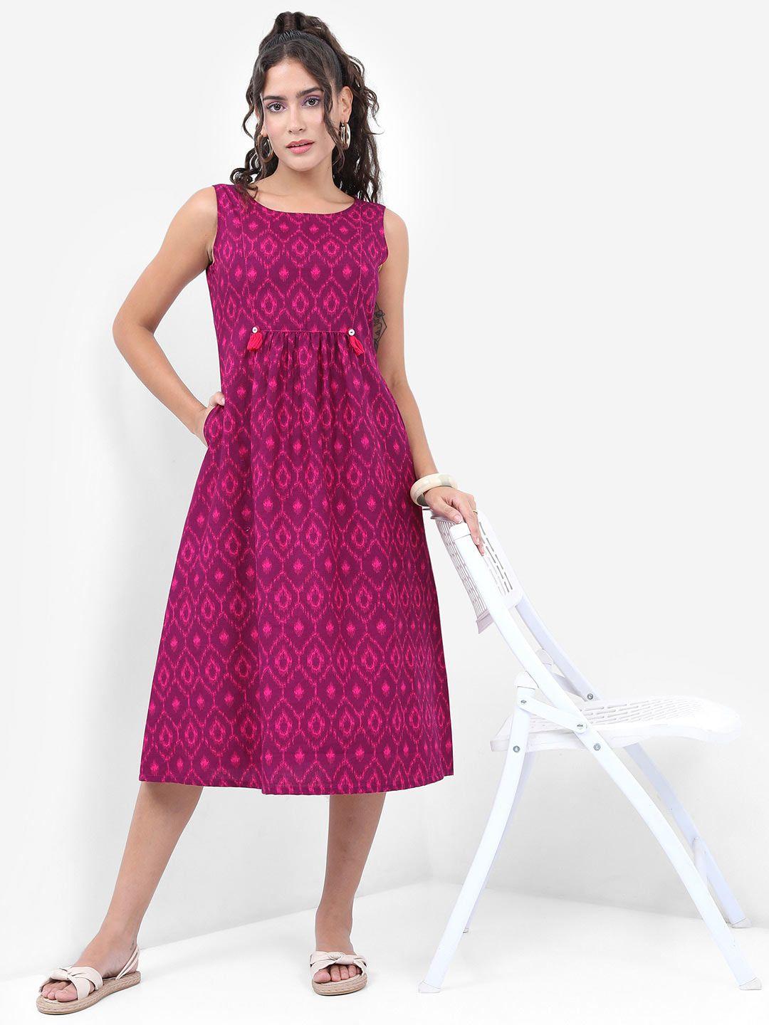 vishudh purple tribal printed a-line midi dress