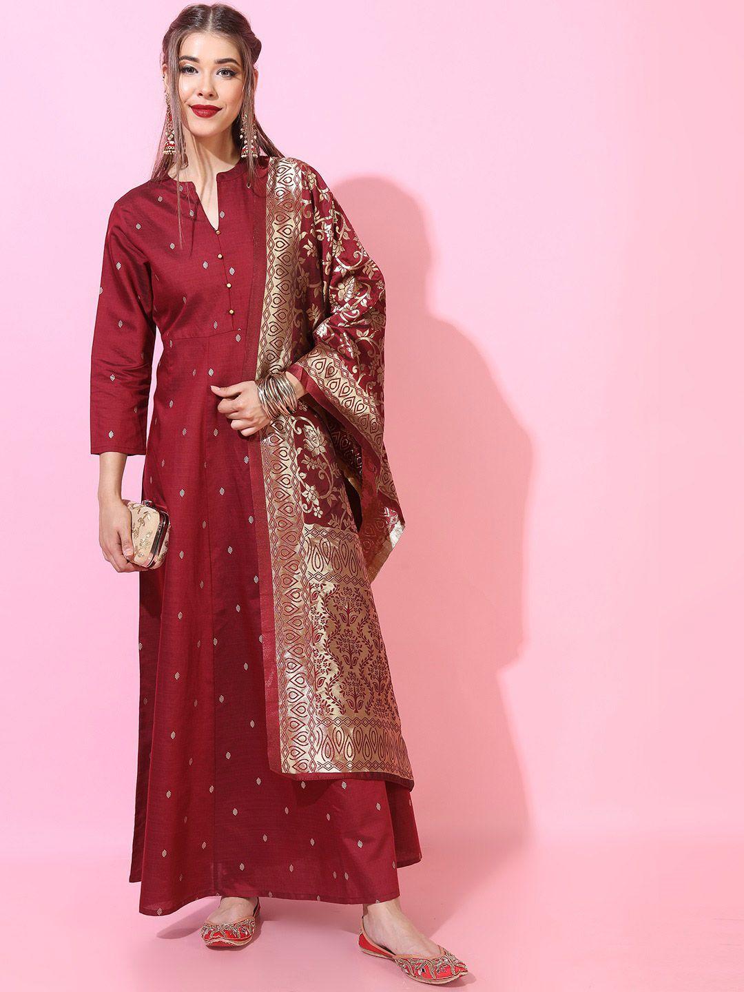 vishudh red & gold-toned ethnic motifs ethnic maxi dress