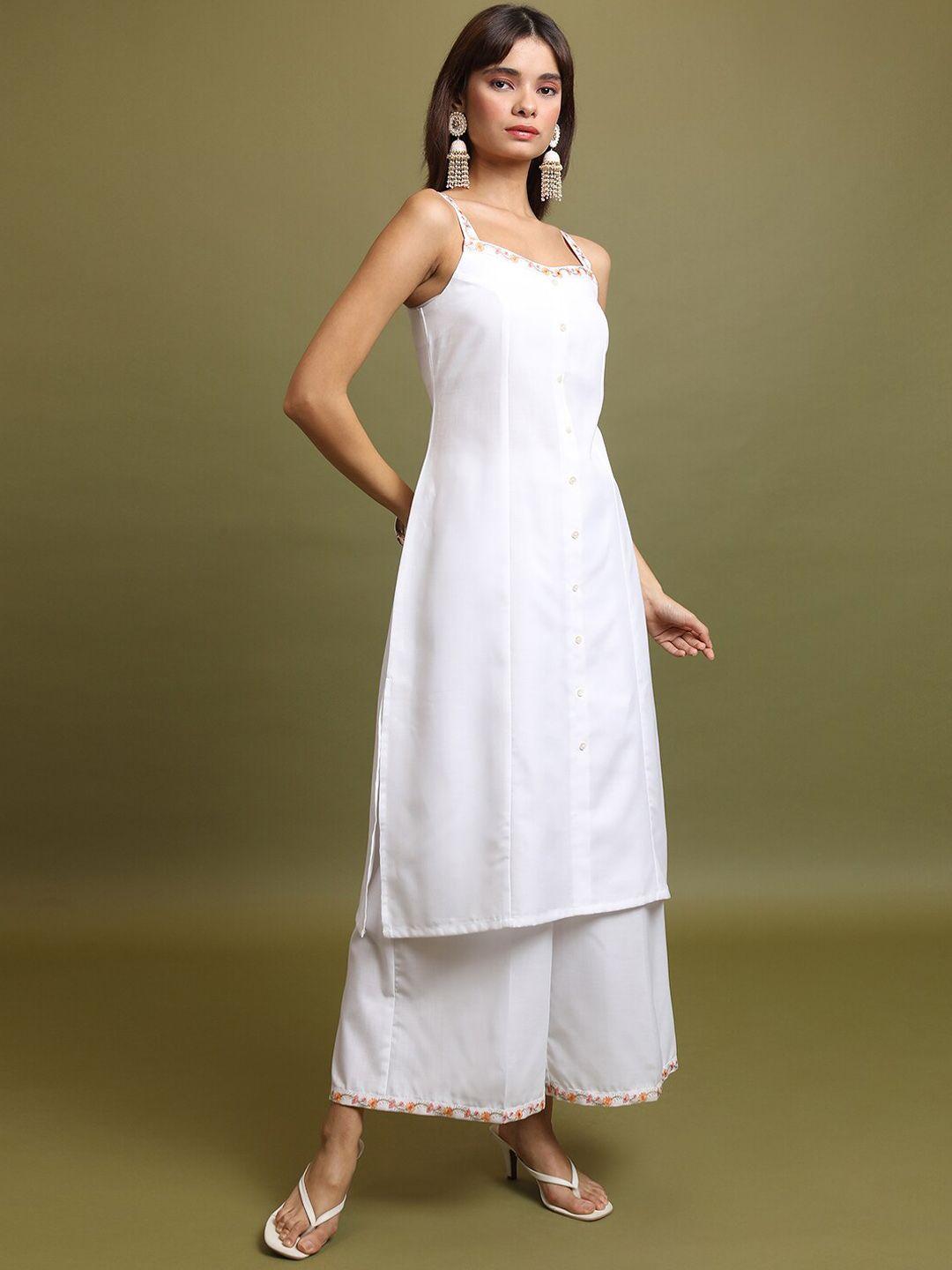 vishudh shoulder strap kurta with palazzos