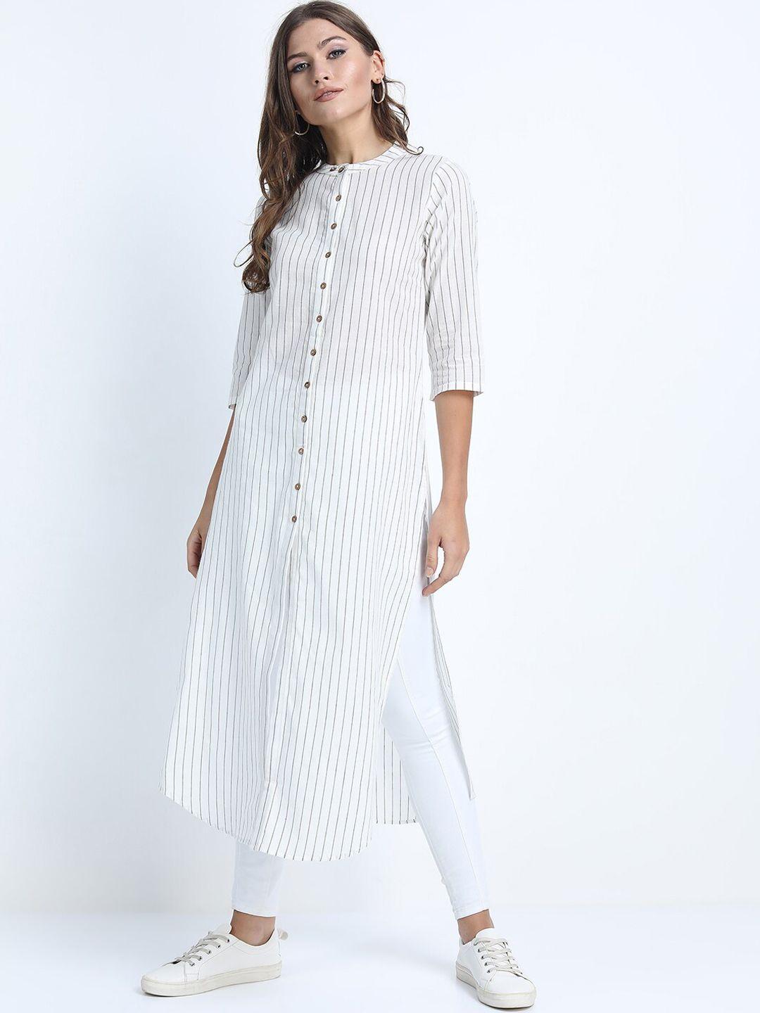 vishudh woman off white striped kurta