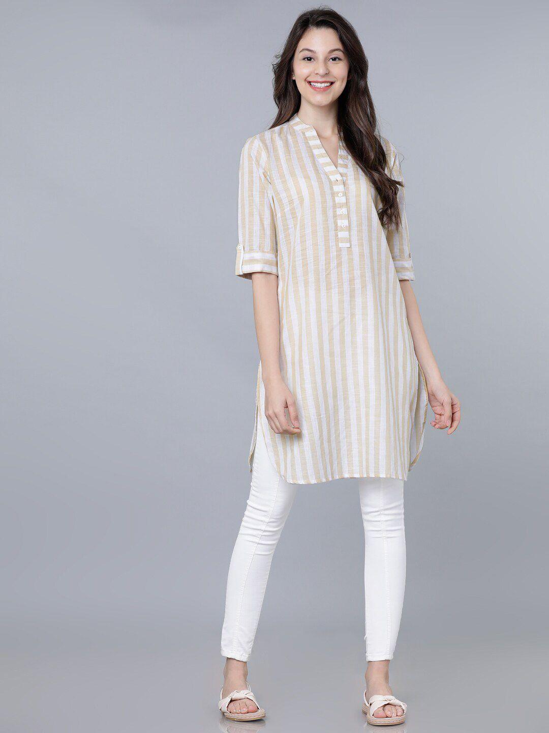 vishudh women beige & white striped tunic