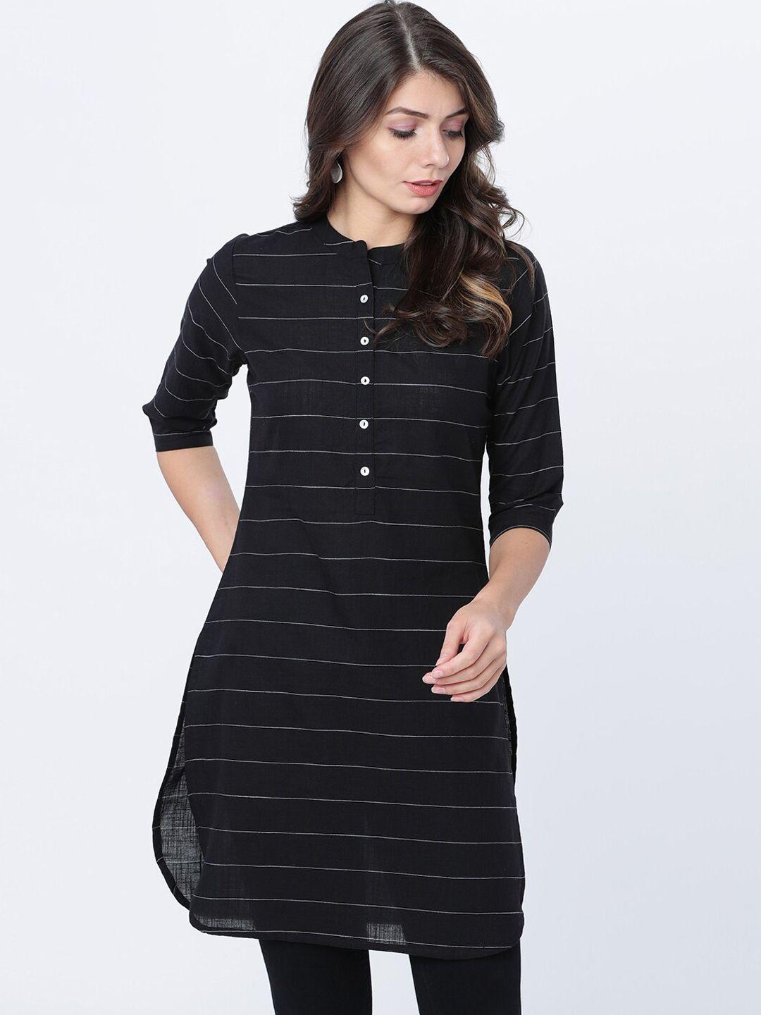 vishudh women black & off-white striped tunic