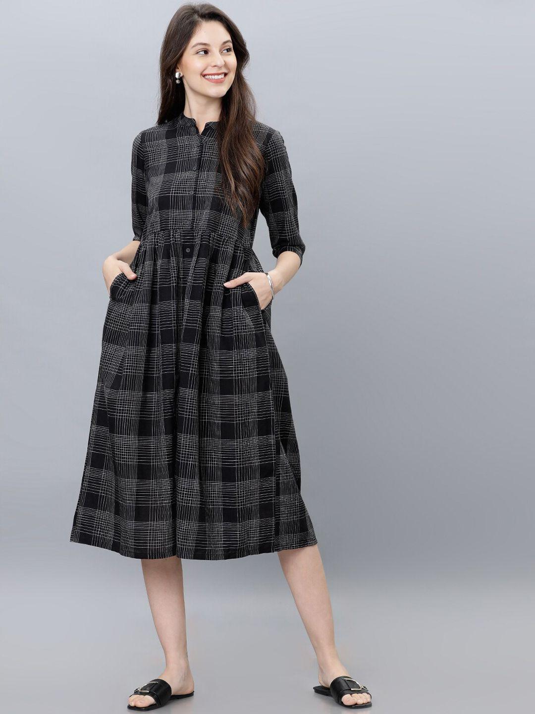 vishudh women black checked shirt dress