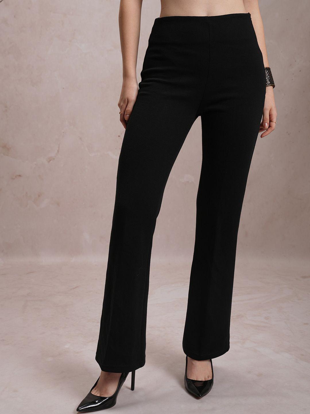 vishudh women black flared trousers