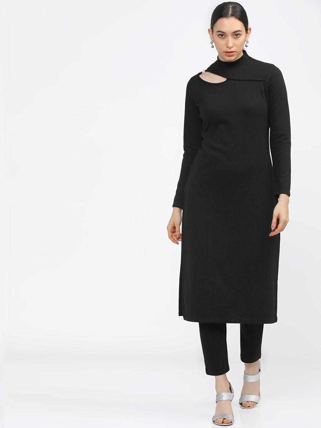 vishudh women black keyhole neck kurta