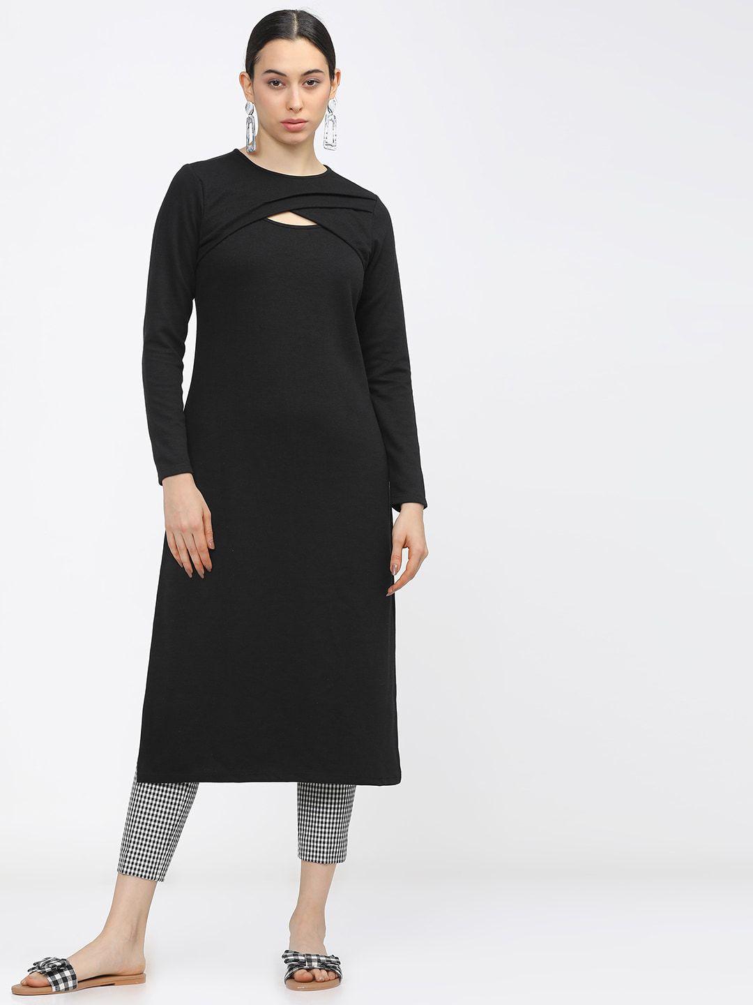 vishudh women black keyhole neck kurta