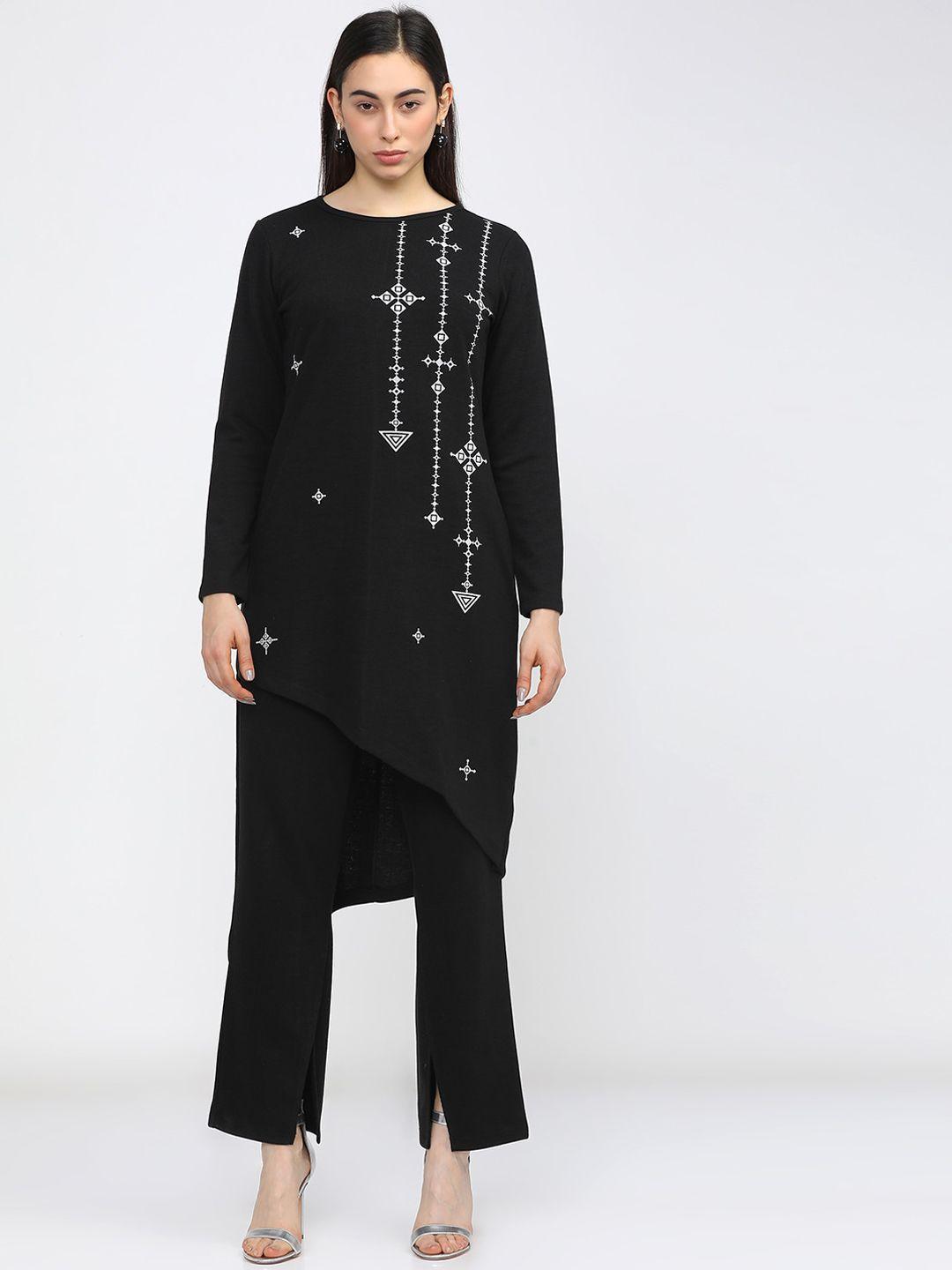 vishudh women black knitted regular kurta with trousers