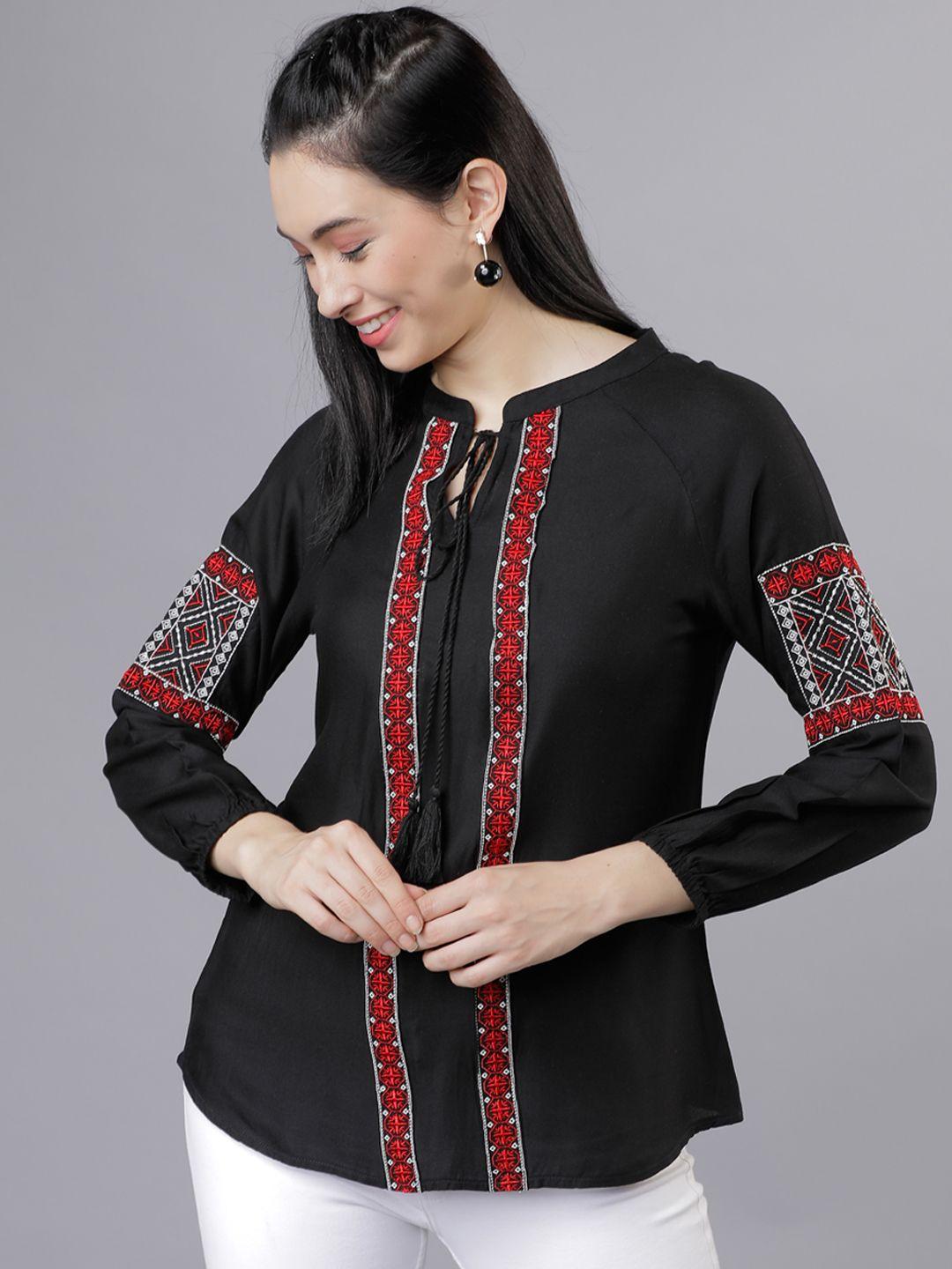 vishudh women black printed a-line top