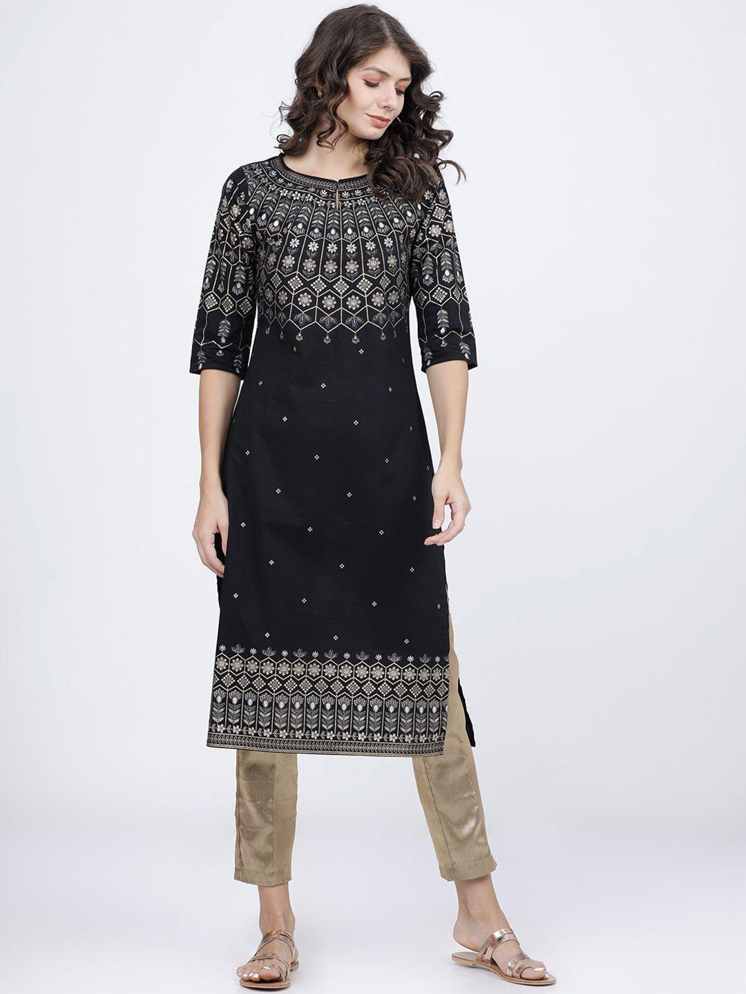 vishudh women black printed kurta