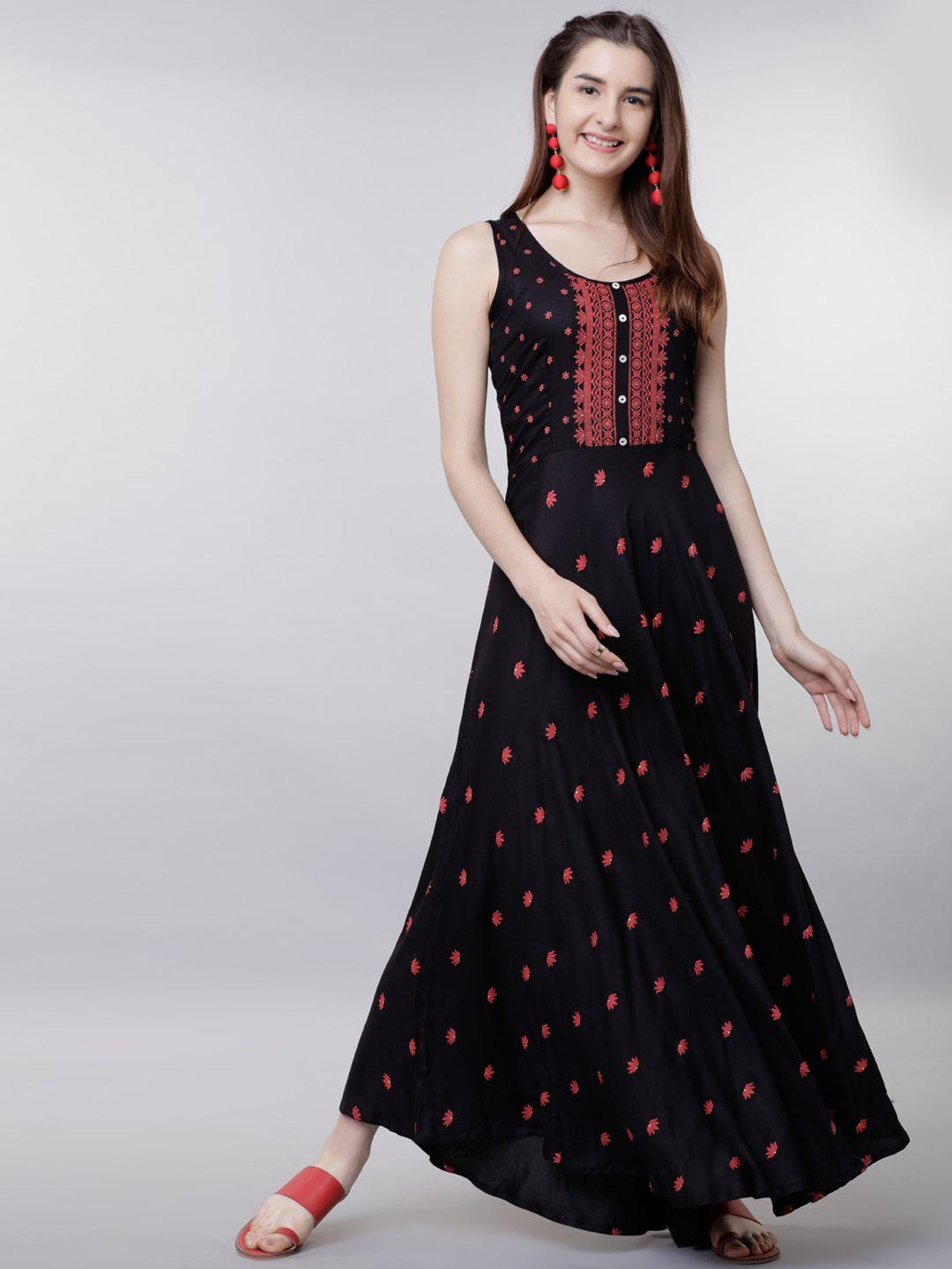 vishudh women black printed maxi dress