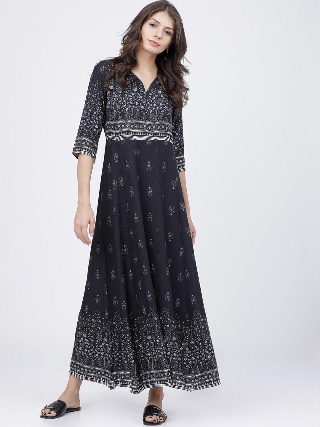 vishudh women black printed maxi dress