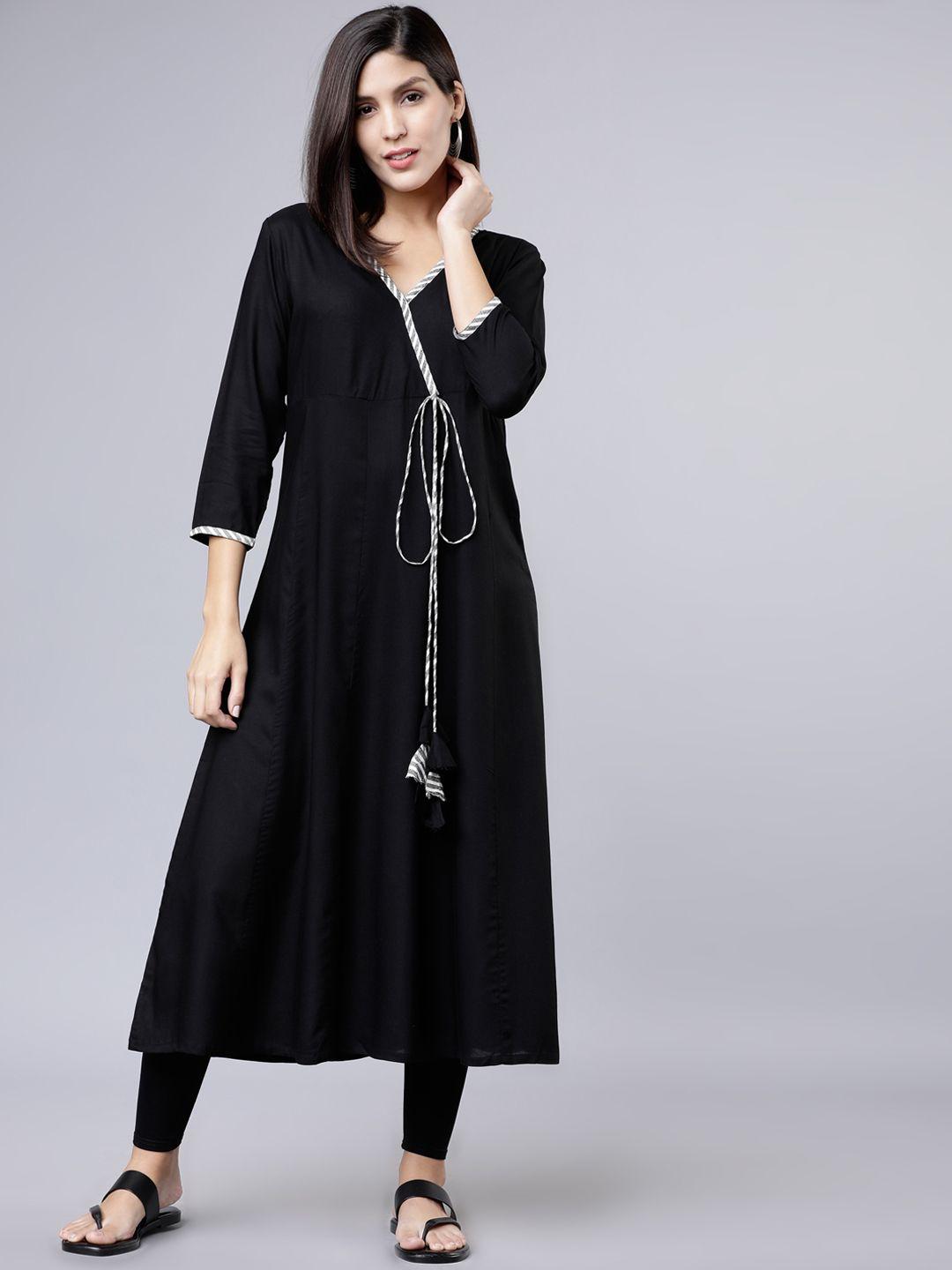 vishudh women black solid a-line kurta