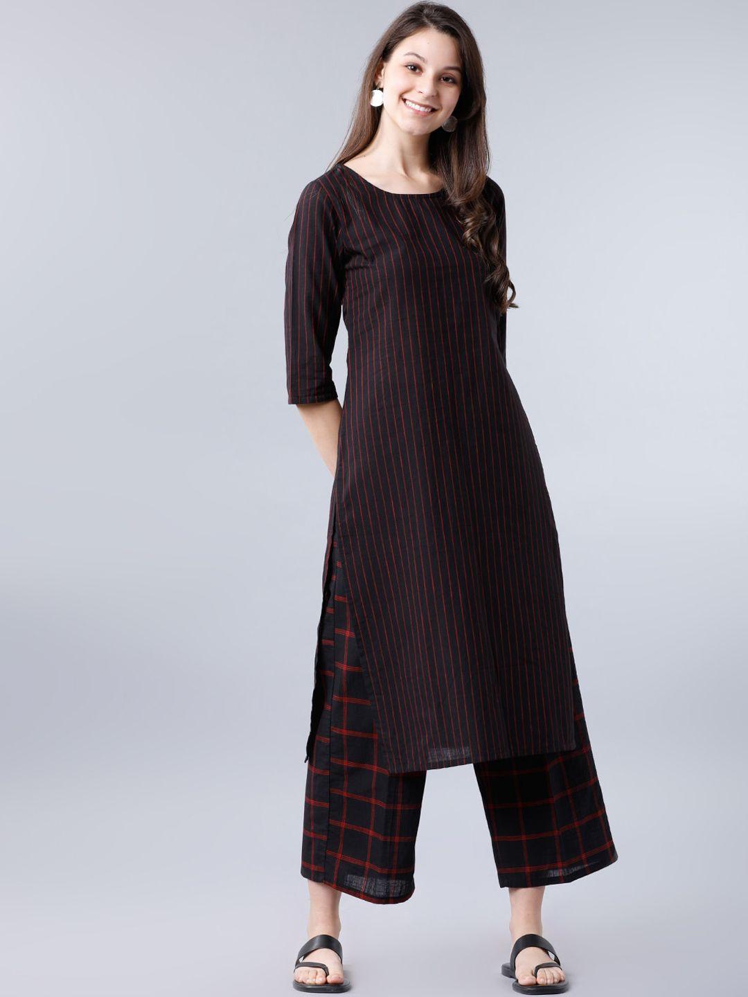 vishudh women black striped kurta with palazzos