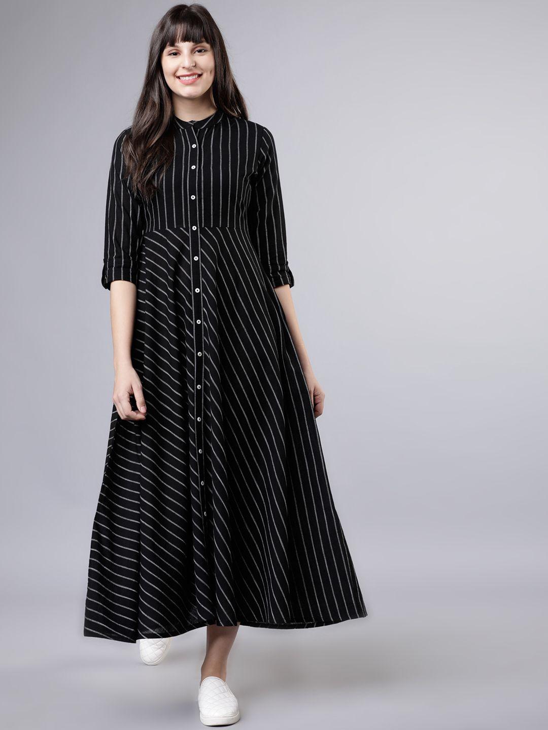 vishudh women black striped shirt dress